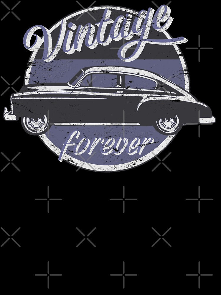 Vintage Car Forever Blue Grey Color Distressed Slogan Design by TrulyEpoque