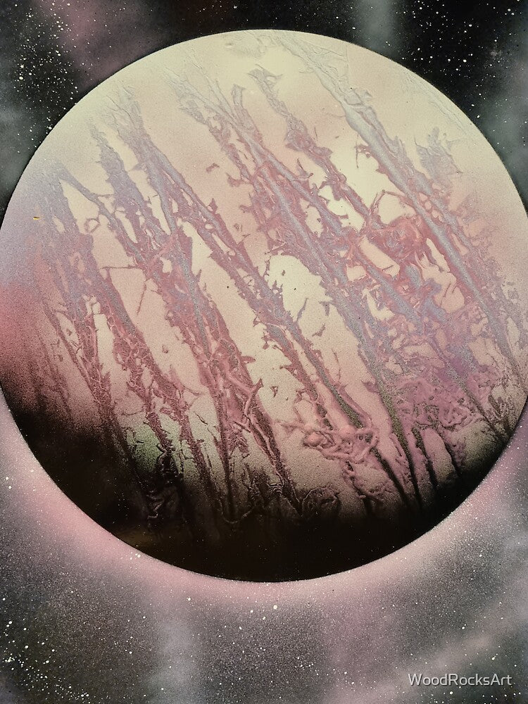 Spray paint art pink planet by WoodRocksArt
