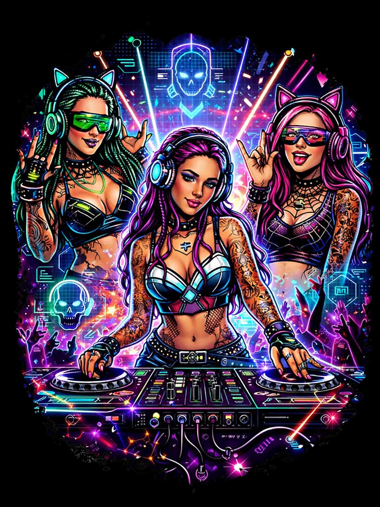 Cyberpunk DJ Neon Rave Girls by HIGHSQUARE