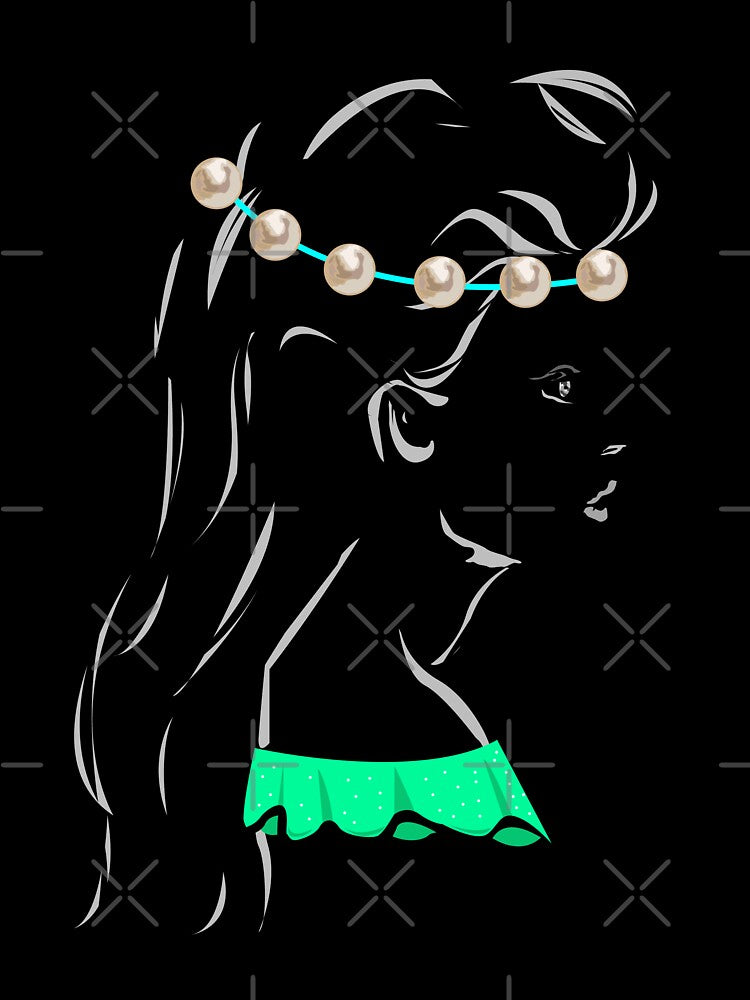 Line art pretty girl with long hair and eyelashes wearing hot green off shoulder dress and pearl crown by SGS-