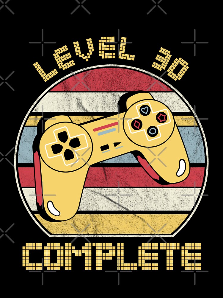 Level 30 complete, video gamers ,30th anniversary, 30th birthday, funny gaming pun,celebration, vintage,70's palette, retro controller, by allycat57