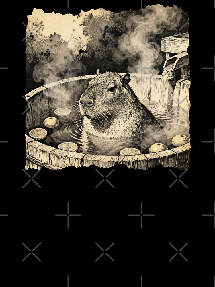 Vintage Japanese Capybara Onsen – Retro Yuzu Hot Spring Aesthetic Art by FIREDesignsPOD