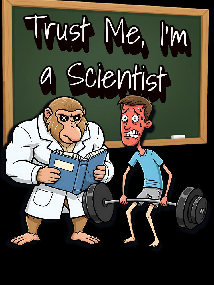 Trust Me I’m a Scientist – Funny Gym Monkey Instructor Cartoon Design by BeakBros