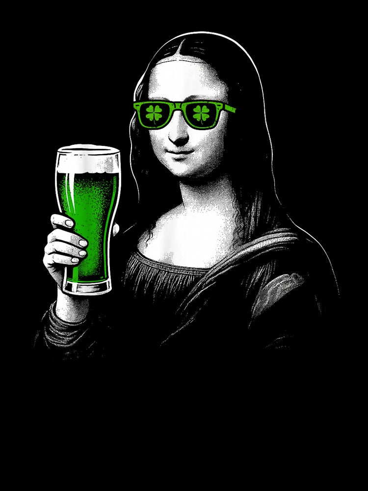 Mona Lisa Drinking Green Beer Funny St Patricks Day Art Parody Shirt by YubitaLeLe