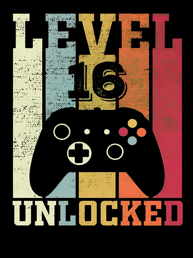 Level 16 Unlocked Vintage Gamer Birthday T-Shirt by OlyvieArt