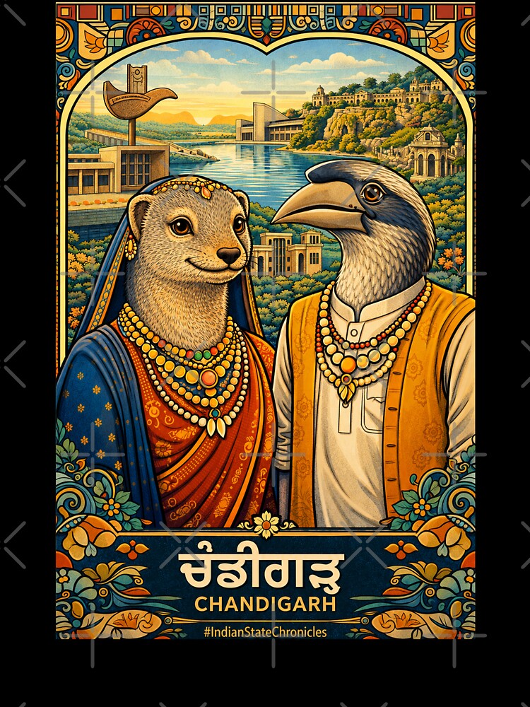 Chandigarh T-Shirt | Heritage Indian Grey Mongoose & Indian Grey Hornbill Art | IndianStateChronicles by freezed-frames