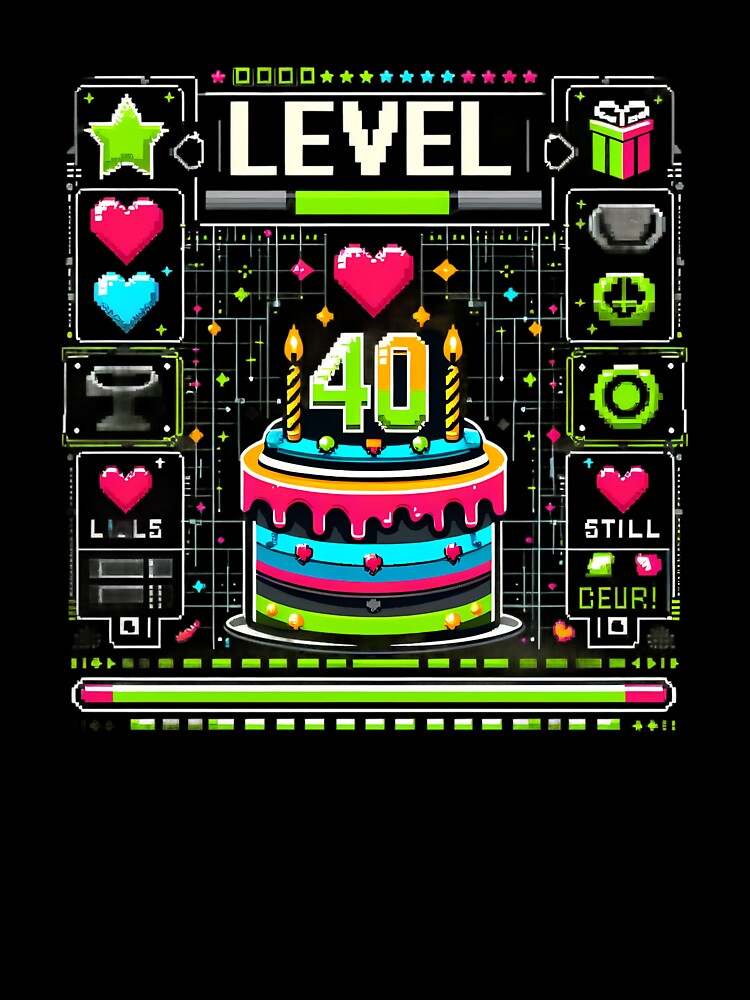 Level 40 Retro Level 40 Achievement - Classic Gamer Birthday by CogniCraft