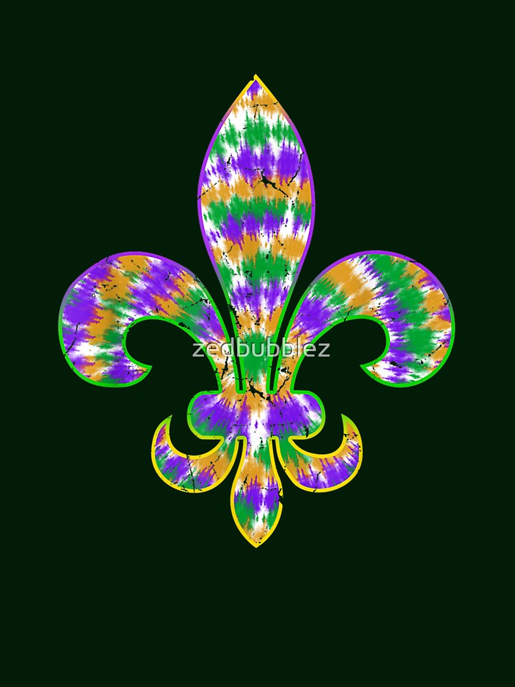 Tie Dye Fleur De Lis Mardi Gras Carnival Symbol New Orlean T-Shirt by zedbubblez