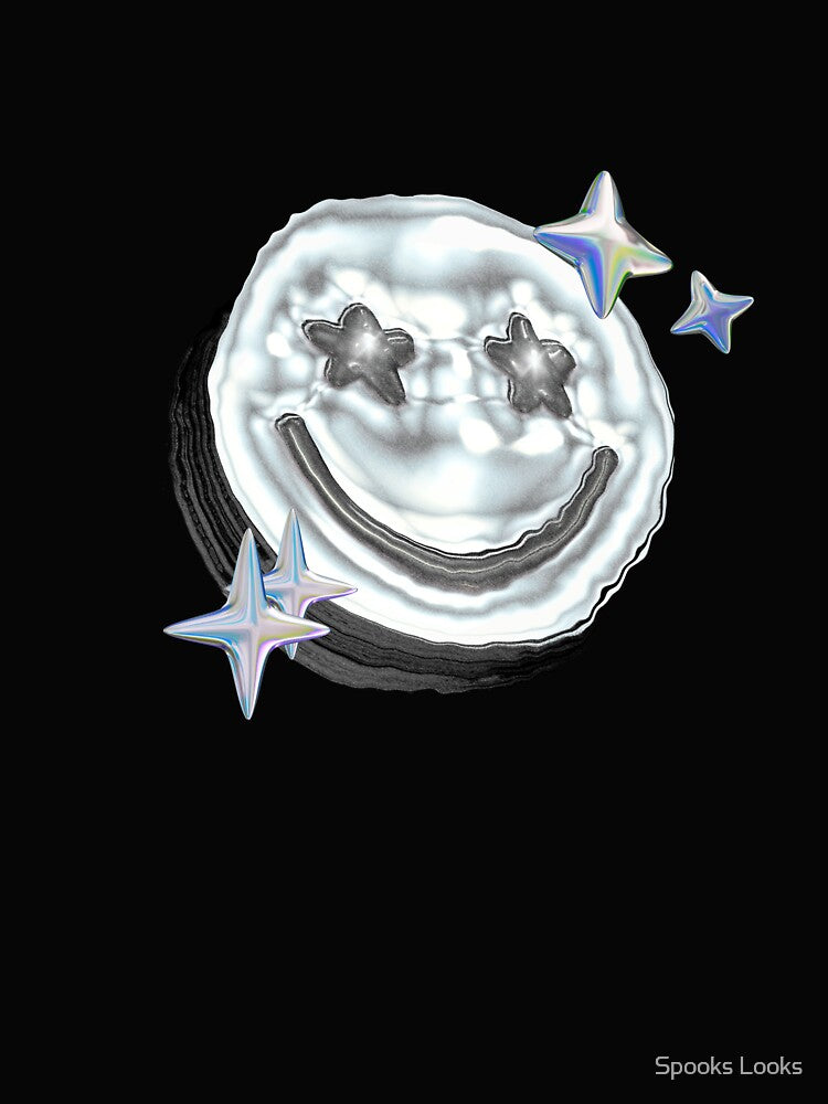 Trippy Grunge Y2K Smiley Face with Chrome Stars by Spooks Looks