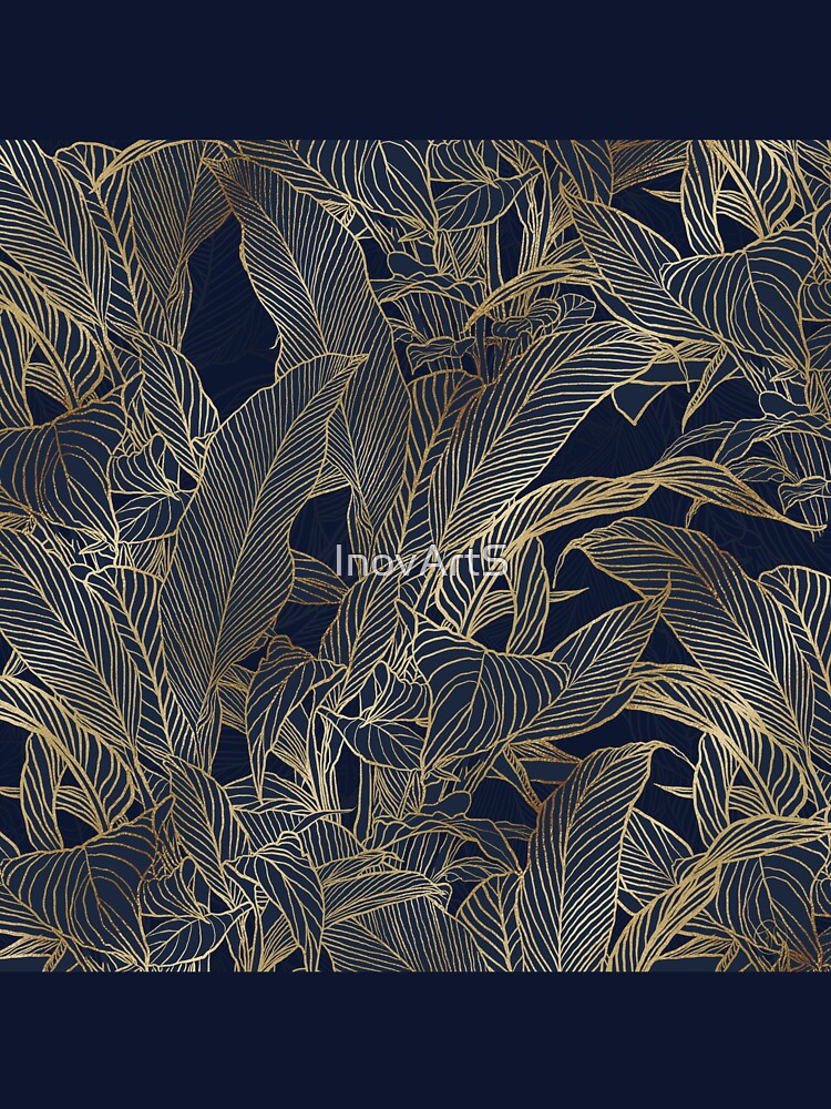 Modern Blue Gold Foliage Plant Botanical Design by InovArtS