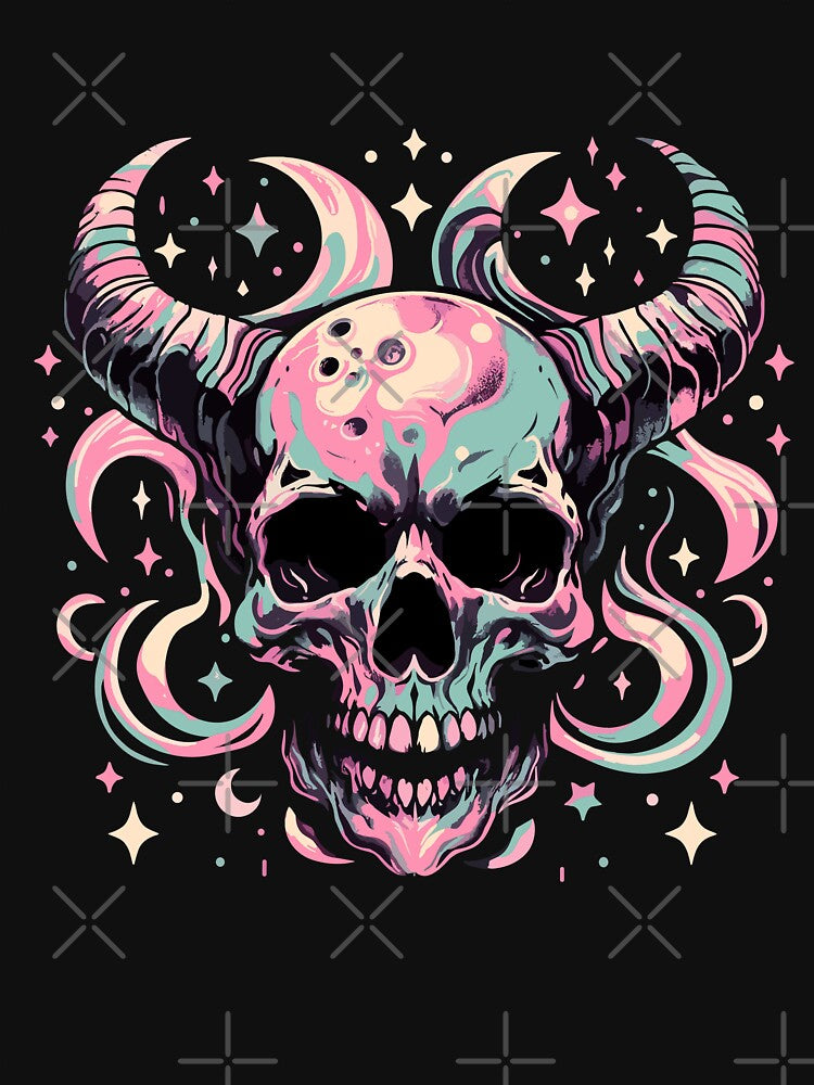 Pastel skull demon by Emegan Print Art