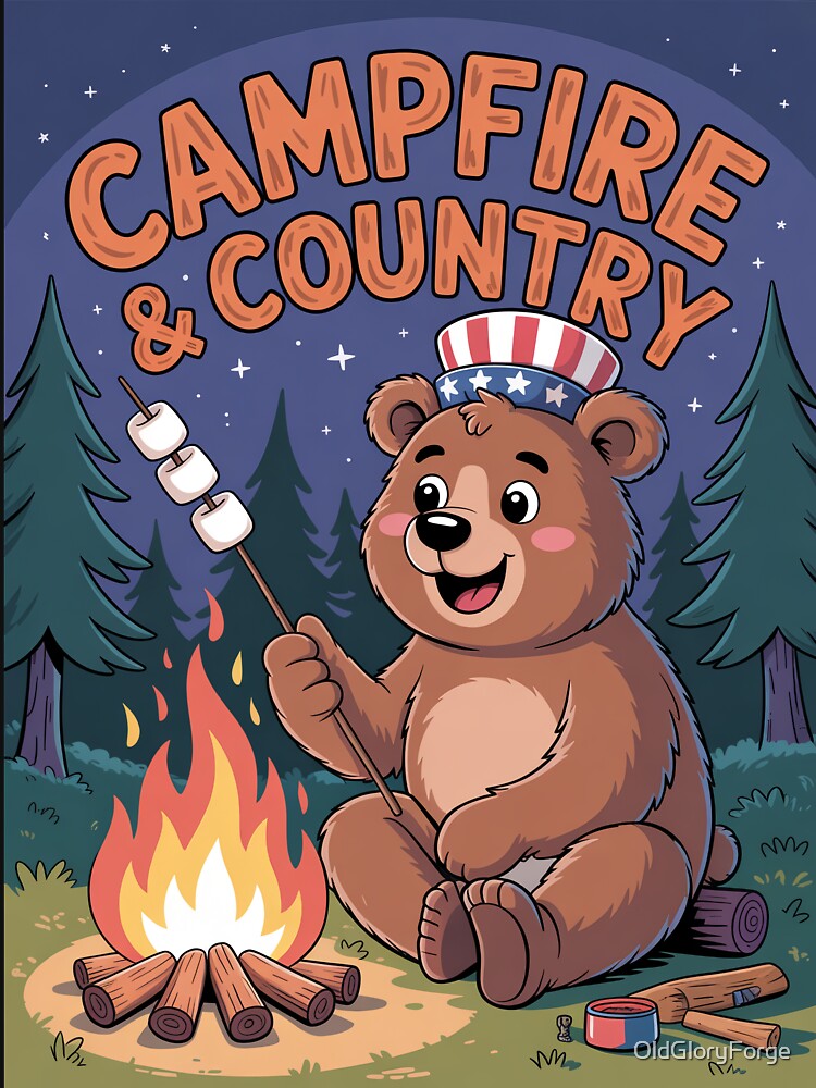Cute Camping Bear – “Campfire & Country” by OldGloryForge