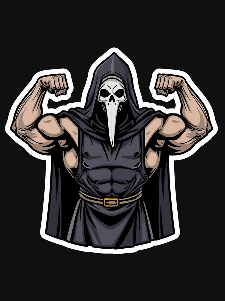 Strong Plague Doctor Flex – Dark Humor Workout Sticker by LintonGriffin