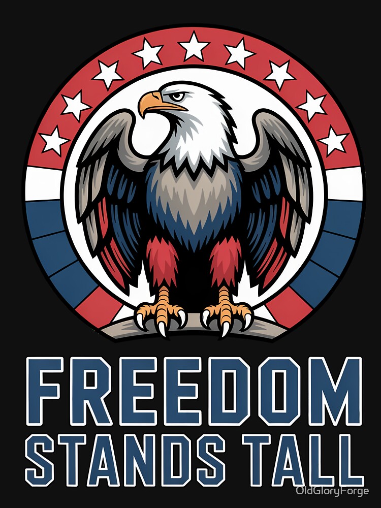 Freedom Stands Tall – Upright Steel Eagle Patriotic Badge by OldGloryForge