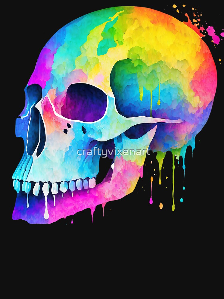 Paint Splatter Rainbow Skull by craftyvixenart