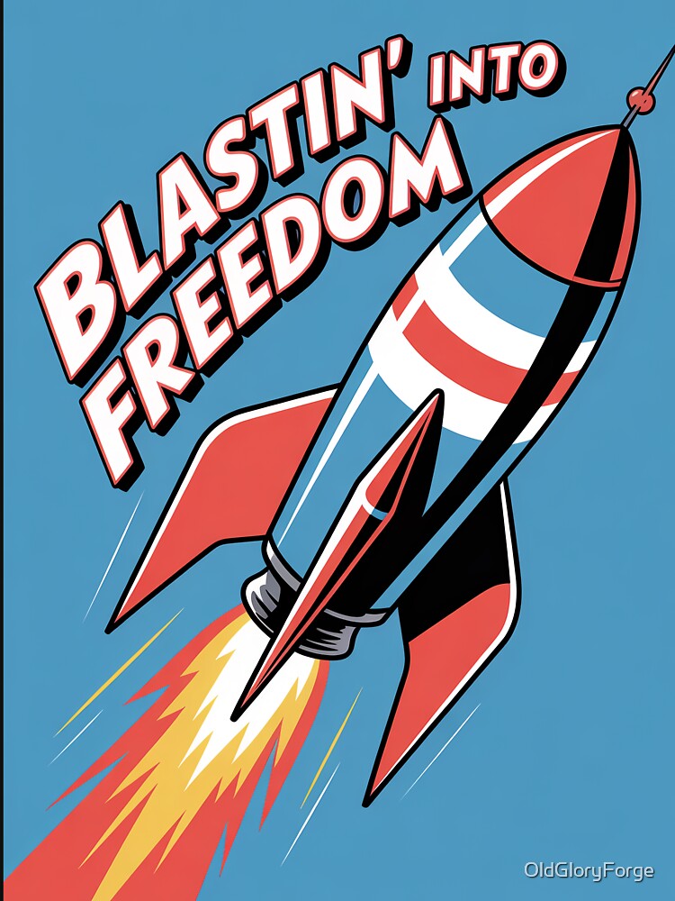 Blastin’ Into Freedom – Retro Patriotic Rocket by OldGloryForge