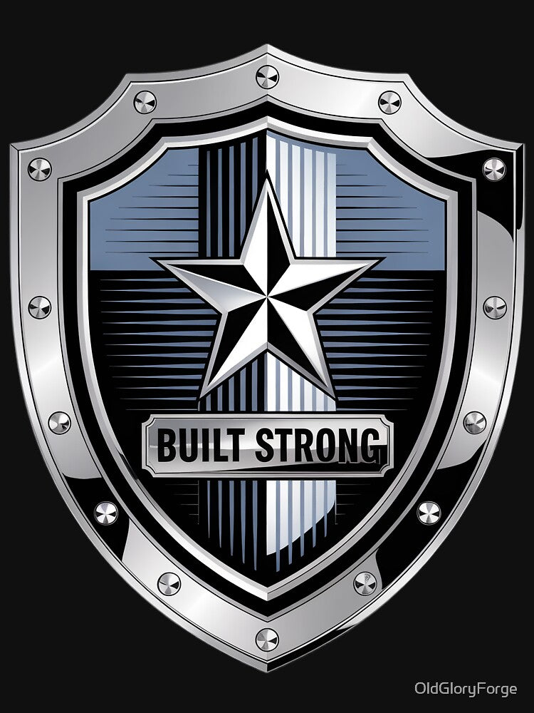 Built Strong Chrome Shield Emblem Patriotic Star Badge by OldGloryForge