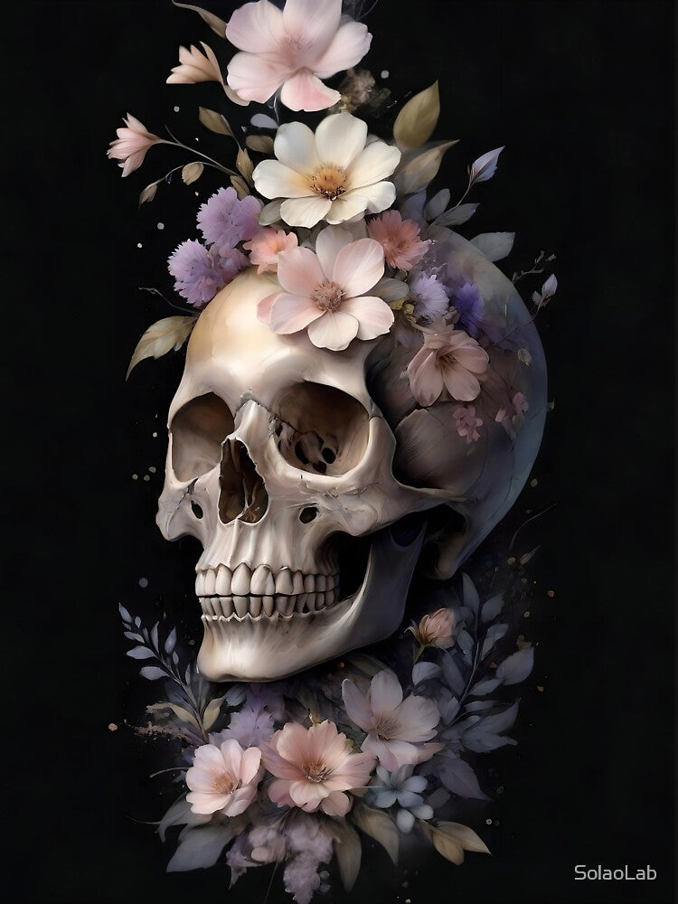 Vintage Skull with Blossoms – Dark Botanical Aesthetic by SolaoLab
