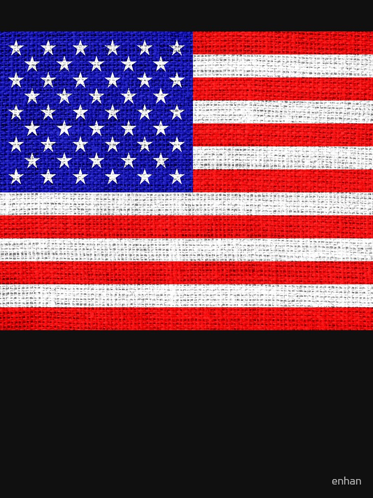 American Flag on Burlap Linen Rustic Jute by enhan