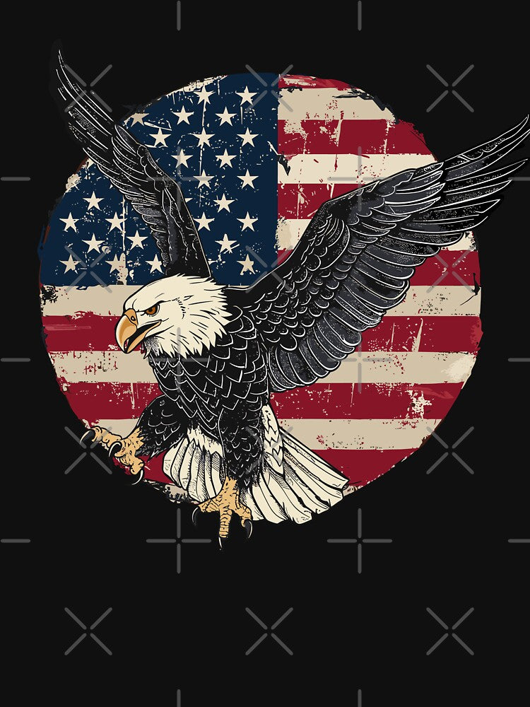 Vintage retro american flag badge design featuring a bald eagle. by KojourinArt