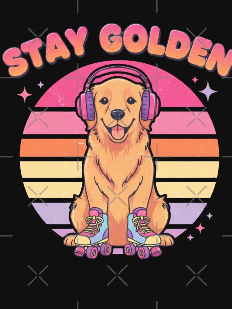 Retro Stay Golden Retriever - Groovy Y2K Roller Skating Dog by HMUQ_VIBE