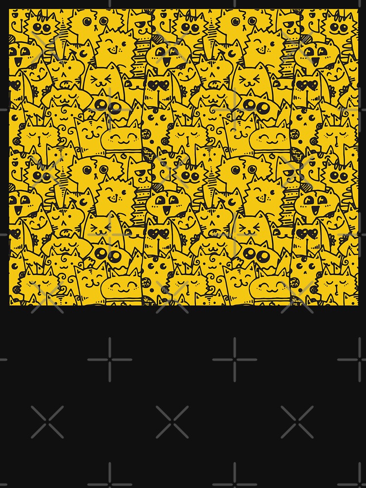 Kittie kawaii doodle pattern - Yellow by ZenReiArt
