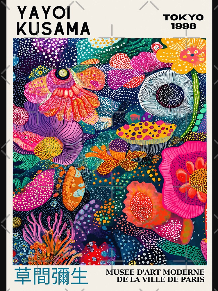 Yayoi Kusama Tokyo 1998 Vibrant Psychedelic Flowers Graphic Tee, Colorful Kusama Botanical Art by Susanspy007