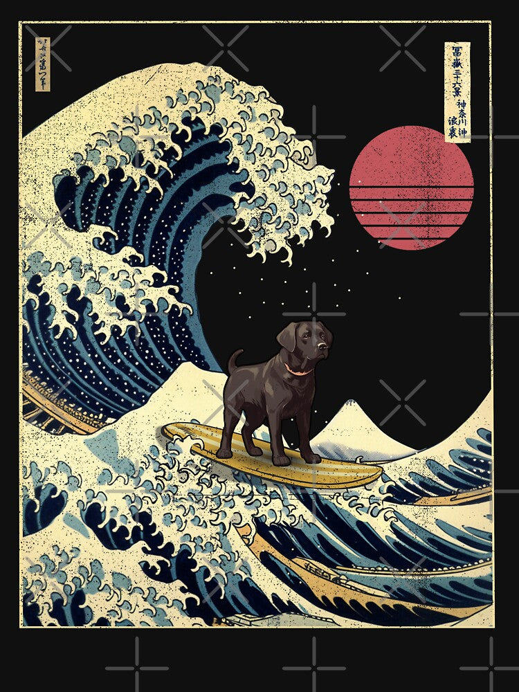 Black Labrador Kanagawa Japanese Surfing Wave by rafaeltto