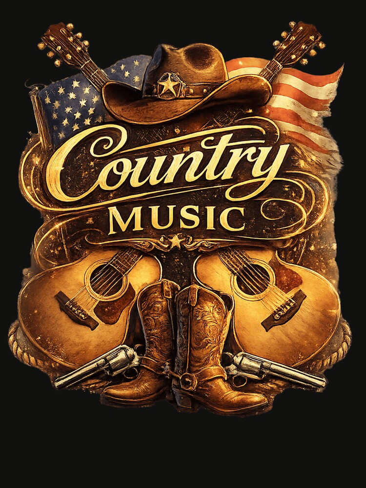 Vintage Country Music Cowboy Boots Guitars USA Flag Western Country Lover . by LunaPrintCo