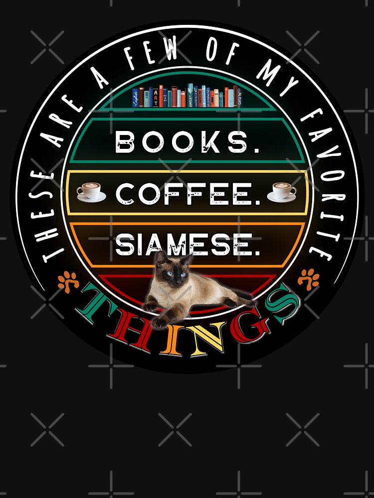 Retro Stripes - V.2 BOOKS. COFFEE. SIAMESE. These Are A Few of My Favorite Things Distressed Siamese Cat Funny Graphic by CanvasThread