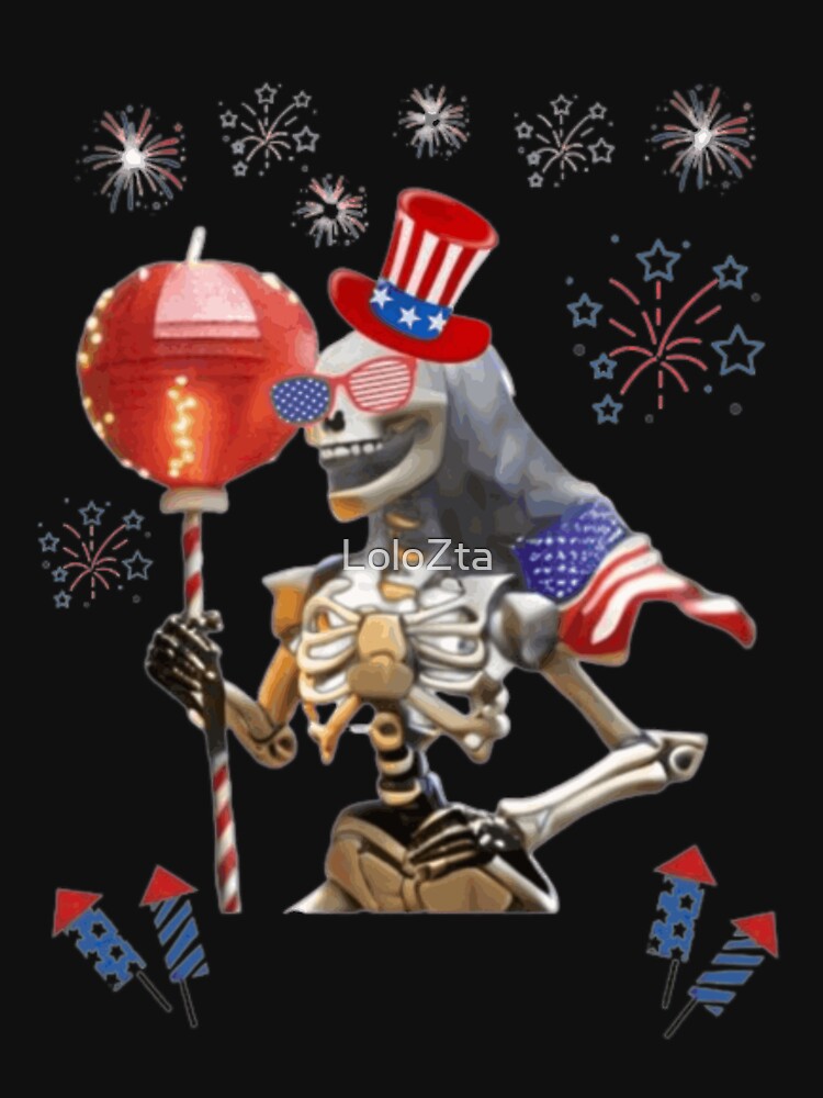 the skeleton celebrates the 4th of july American Flag by LoloZta