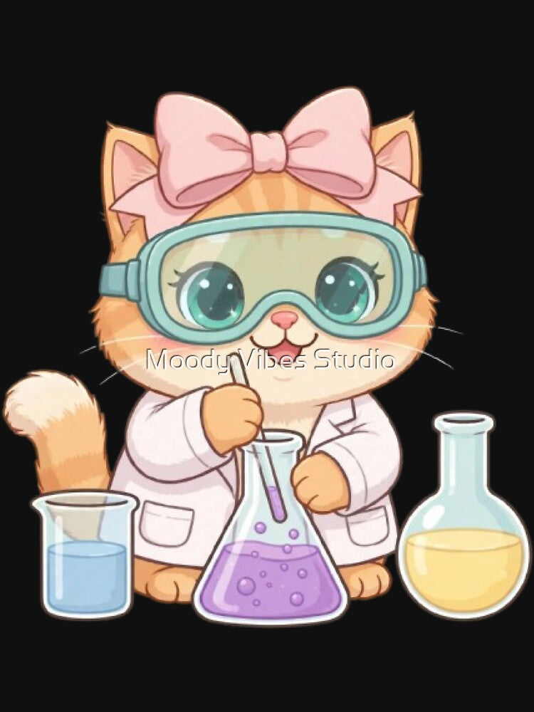 Kawaii Science Cat Girl Doing Chemistry Experiment by Moody Vibes Studio