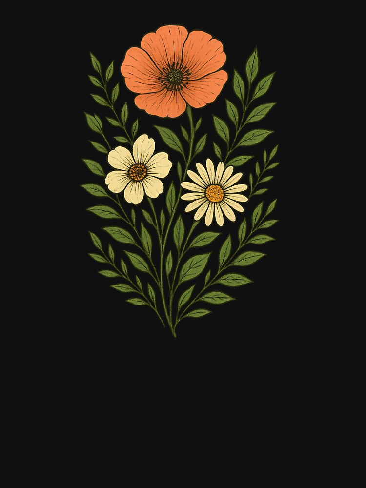 Vintage Botanical Floral Illustration – Retro Wildflower Bouquet Art by DesignsMjB