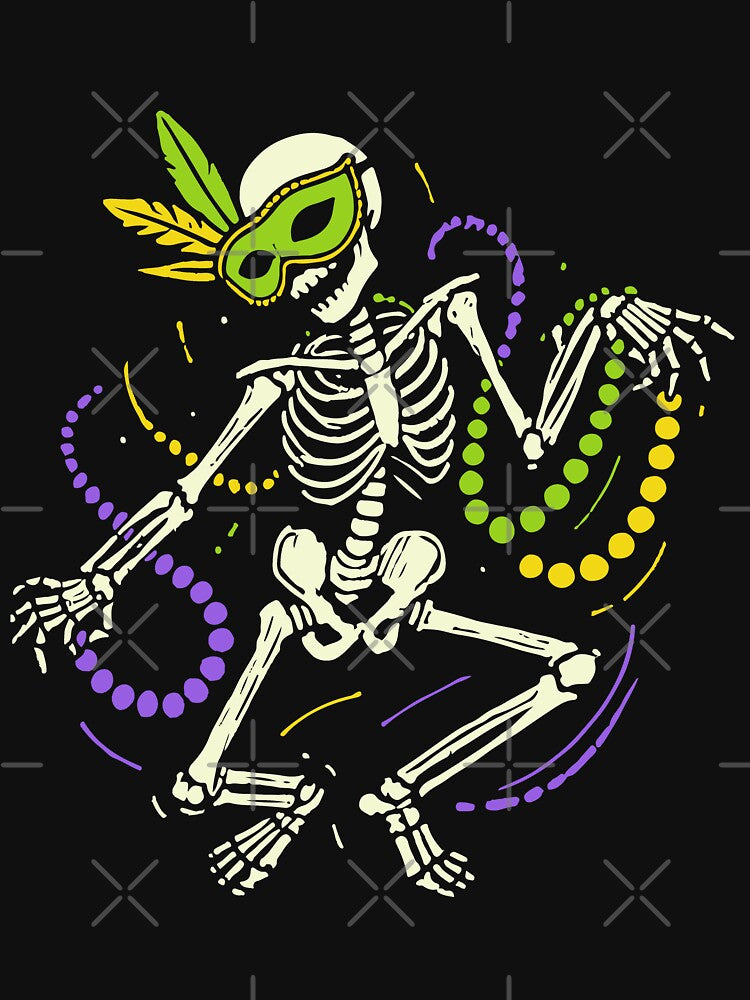 Mardi Gras Skeleton Dance Fun Vibes Beads Mask by LuminOrb