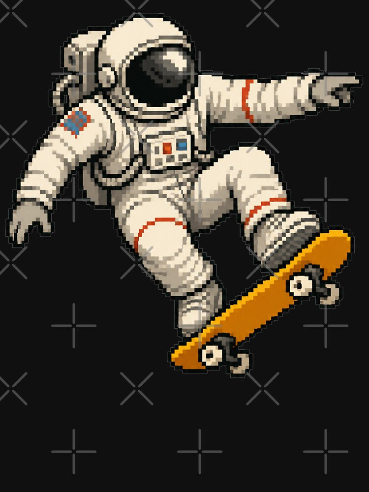Pixel Art Astronaut Skateboarding Retro Gamer Design by DjFreeq