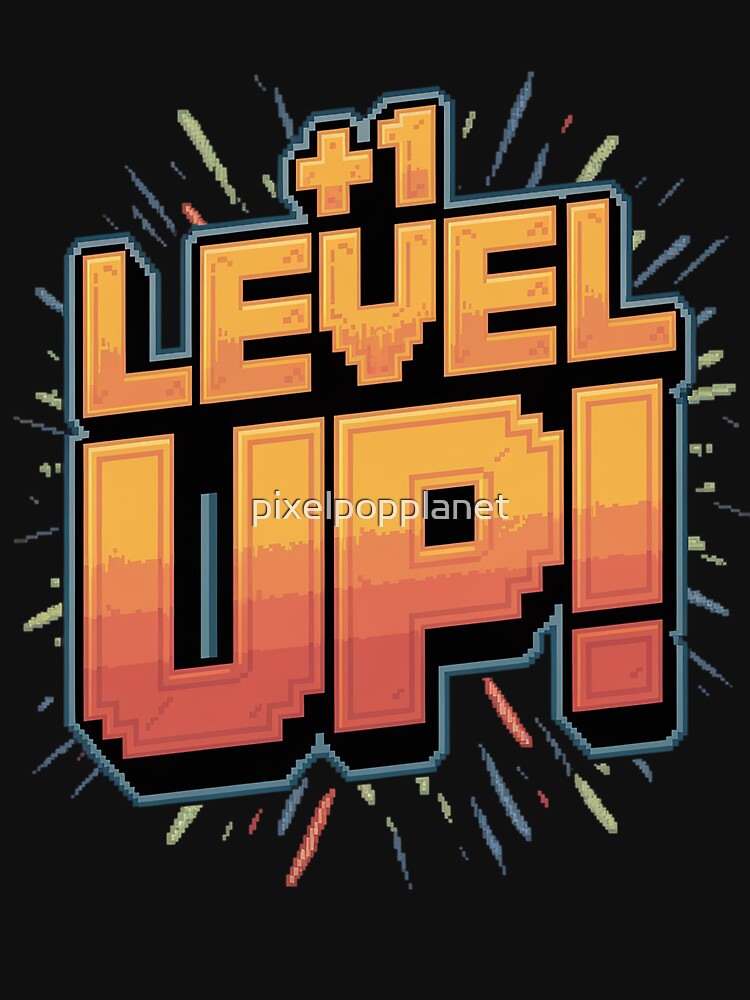 Level Up Pixel Art Graphic – Retro Gamer Birthday & XP Progression Design by pixelpopplanet