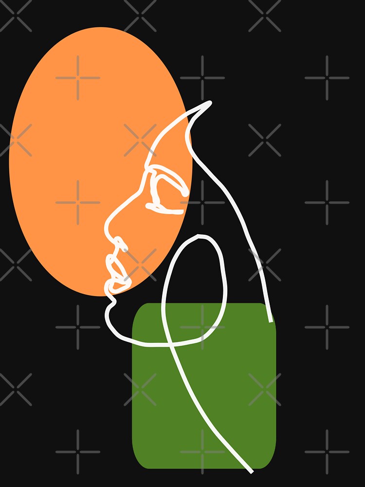 Beautiful Face Single Line Minimalist Art on Black by Shapes-Mania