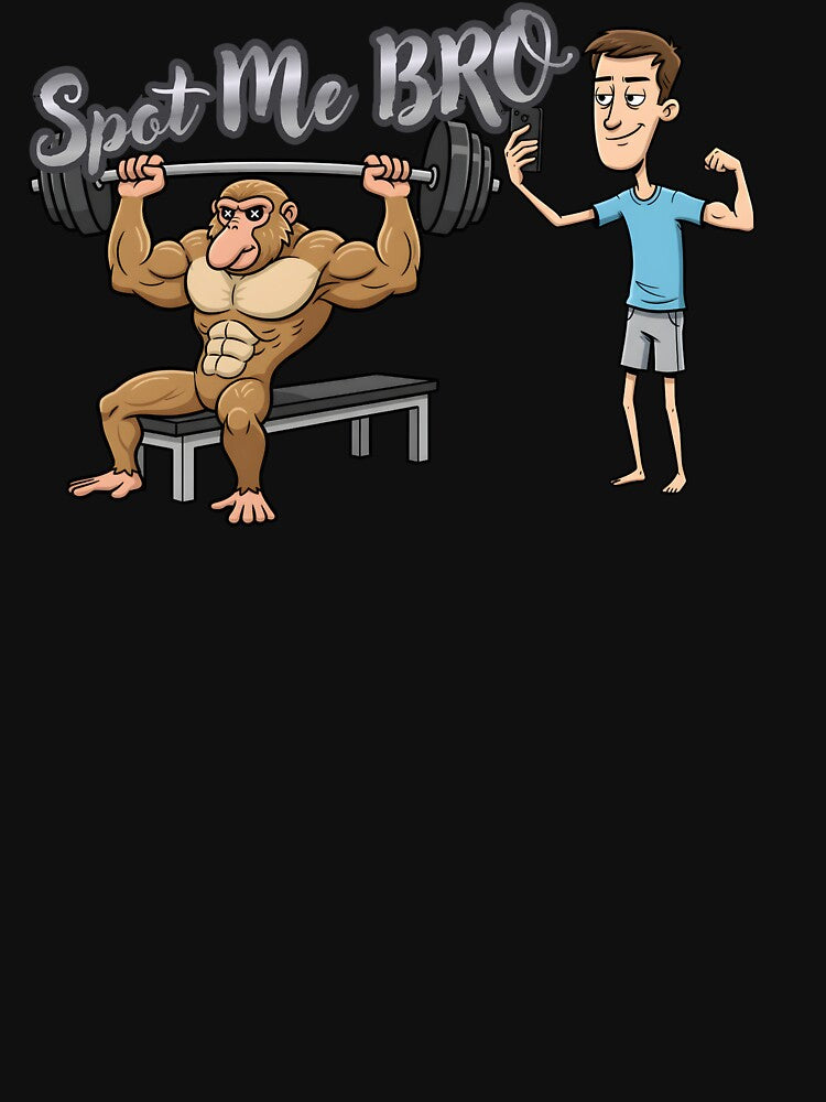 Spot Me Bro – Funny Gym Bench Press Cartoon Design by BeakBros