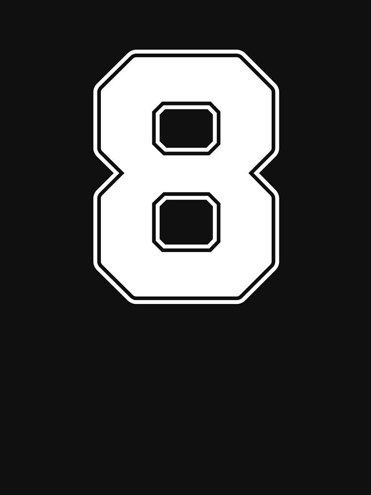 Jersey Number 8 / Player Shirt Number Eight (White with White Outline) by STUDIO-72
