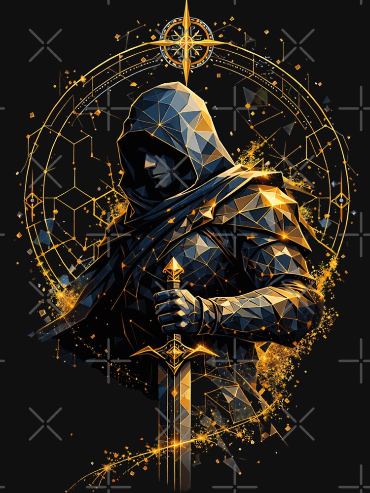 Mystic Hooded Warrior Design | Geometric Dark Fantasy Artwork by Inner Flame Studio