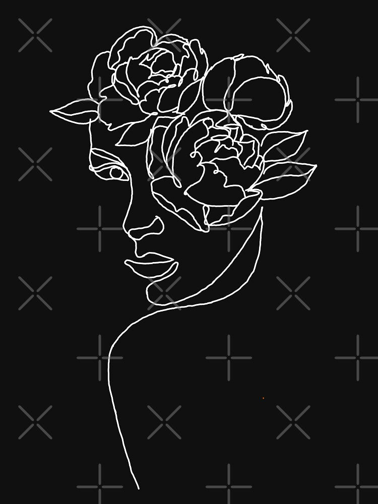 Floral Muse – Minimalist Line Art Woman with Peonies by CreationbyNiki