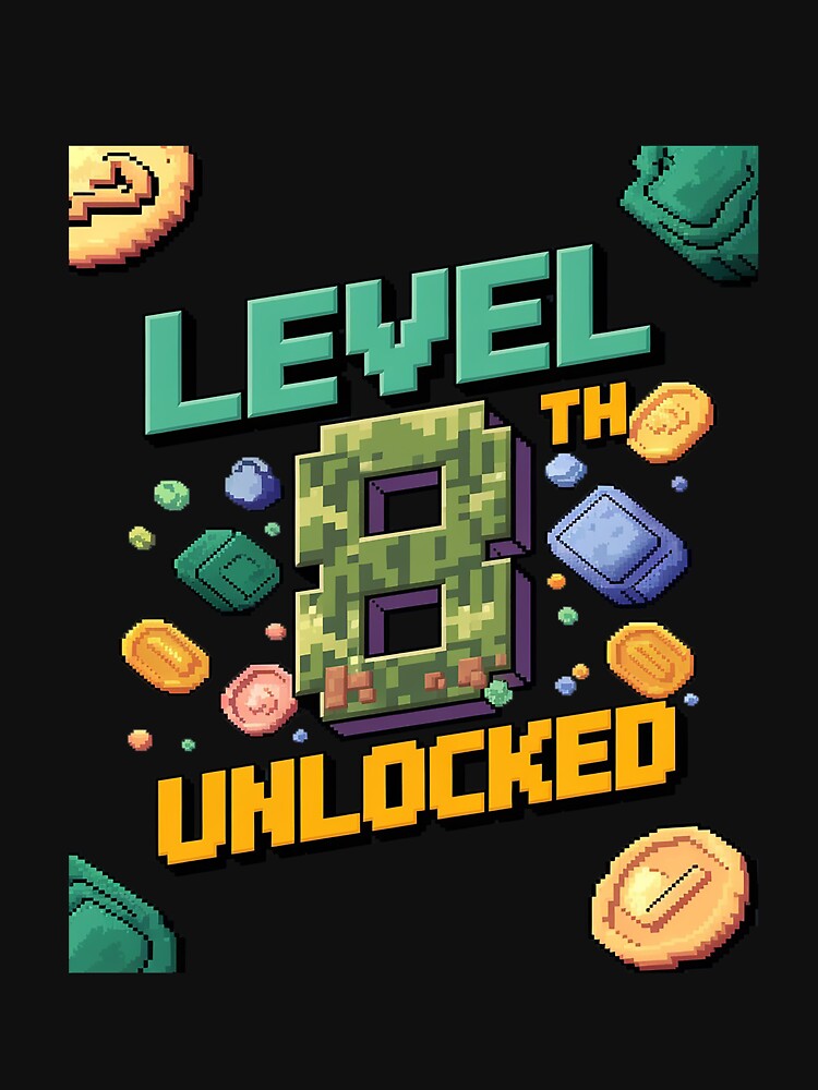 Level 8 Unlocked 8th Birthday Gamer Pixel Video Game Party by CombatTask