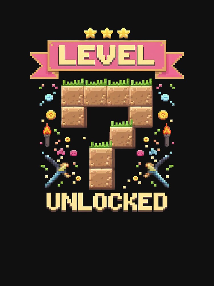 Level 7 Unlocked 7th Birthday Gaming Pixel Video Game 2025 by joyouartArt