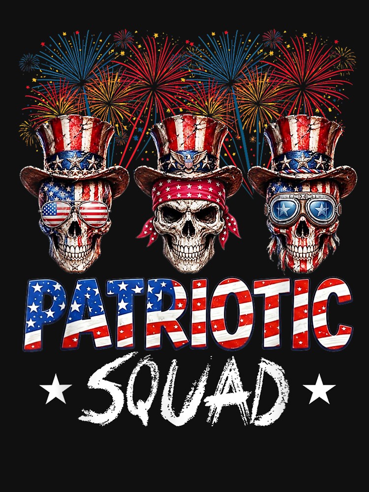 Patriotic Skull Squad Vintage American Flag 4th of July Fireworks by kiralynstration