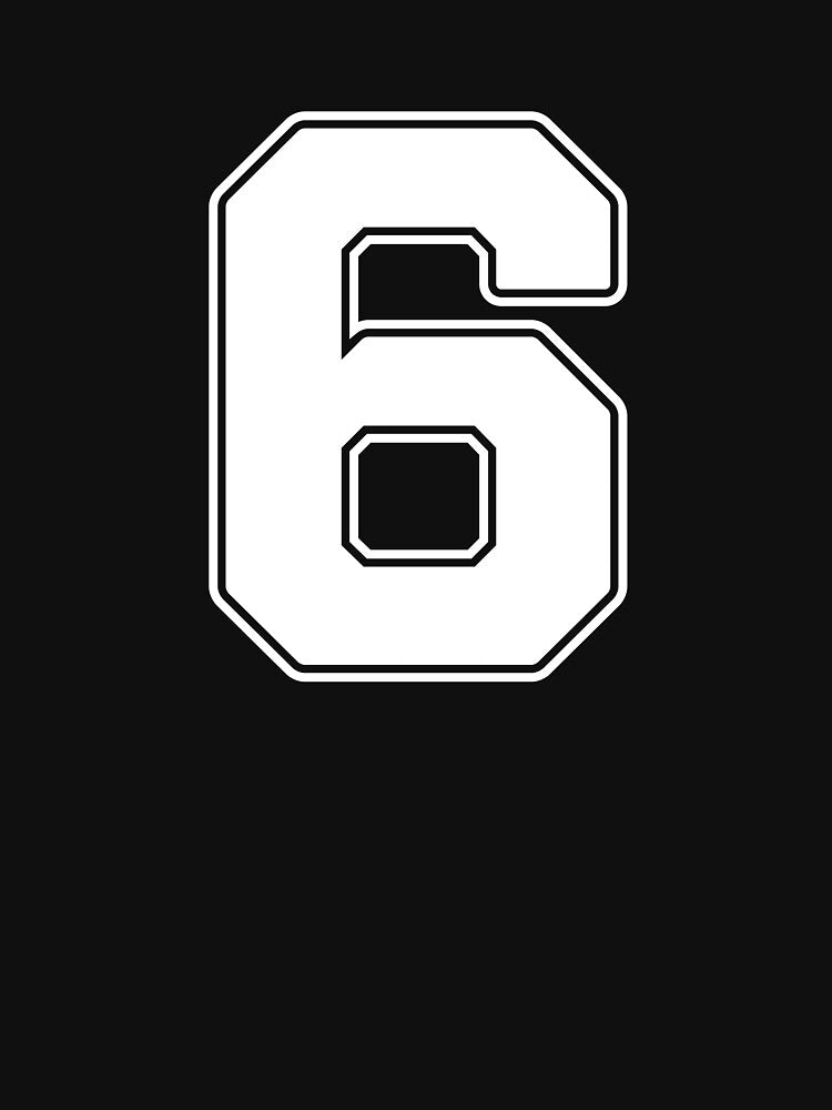Jersey Number 6 / Player Shirt Number Six (White with White Outline) by STUDIO-72