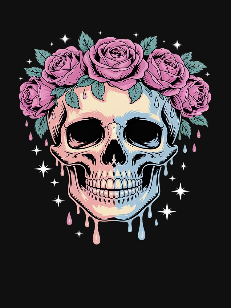 Pastel Pink Goth Skull With Roses by JaskconLIfe23