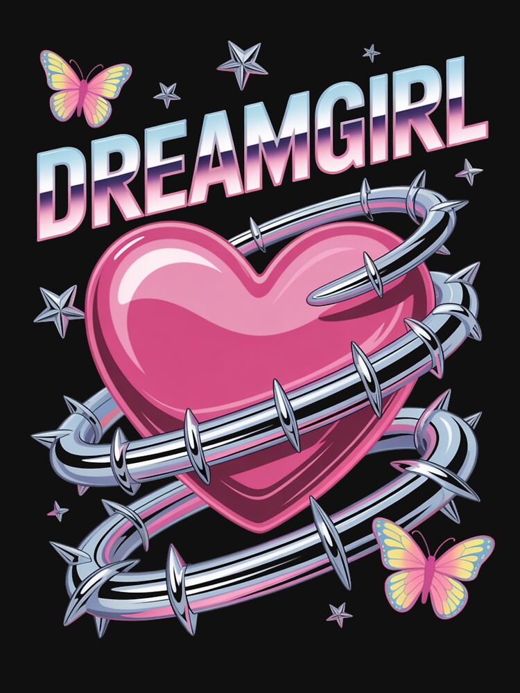 Dreamgirl Barbed Wire Glossy Heart Butterflies Y2K Valentine's Day by DarylWelsh2024