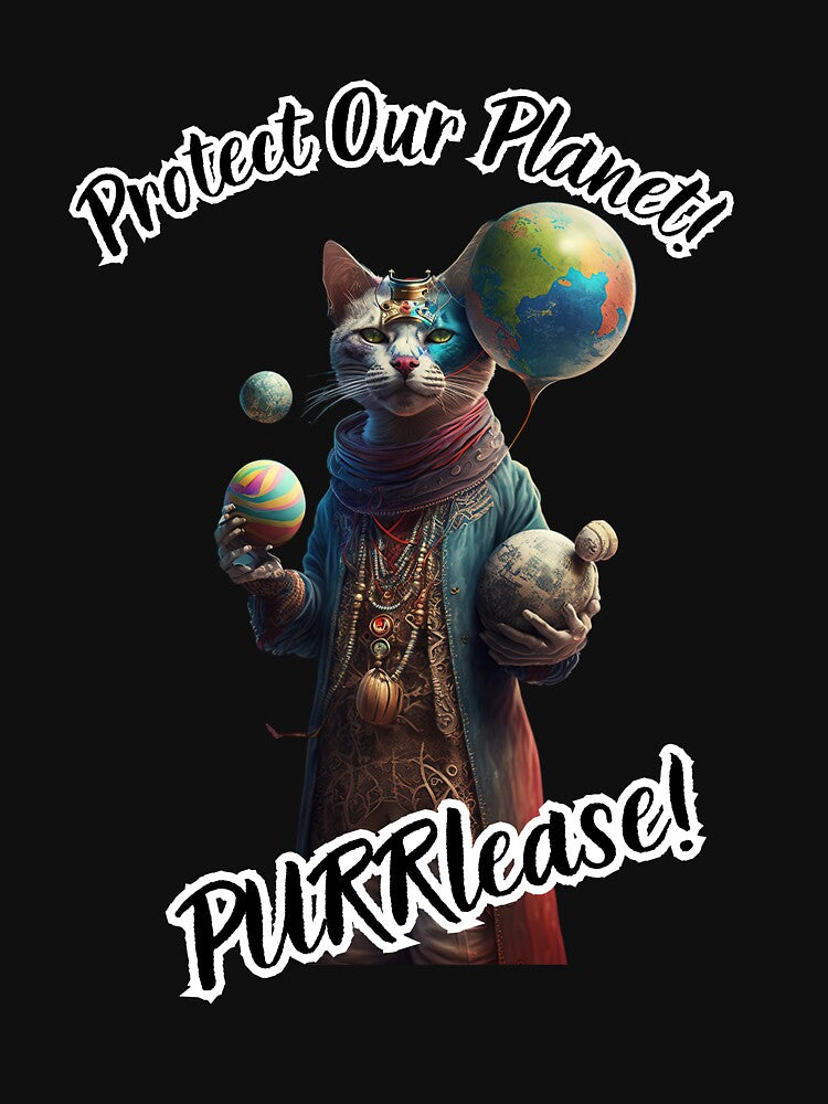 Environmentalist Cat advocating Earth Day every day - Protect Our Planet, PURRlease! by Flowsaiartshop