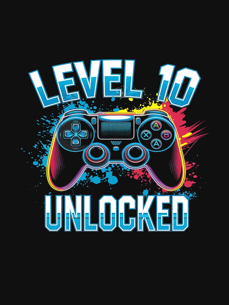Kids Level 10 Unlocked Video Gamer 10th Birthday Game by DigitaldeligArt