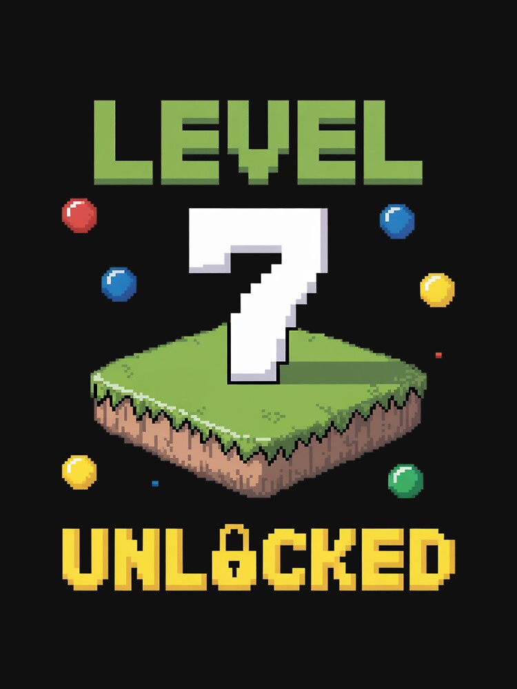 Level 7 Unlocked Pixel Gamer 7th Birthday Gaming by Minoloinan